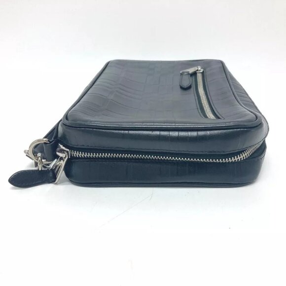 BURBERRY Check pattern Embossed Clutch Bag Pouch Black/SilverHardware - Picture 4 of 13